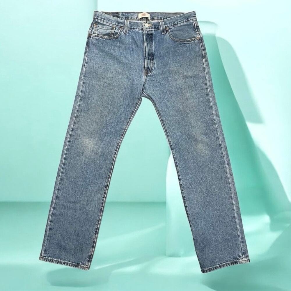 Vintage Levi's 501 Men's Blue Denim Jeans Button Fly Straight Leg 36x34
